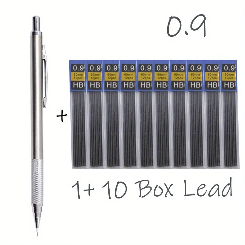 Mechanical pencil with a set of lead refills on a white background