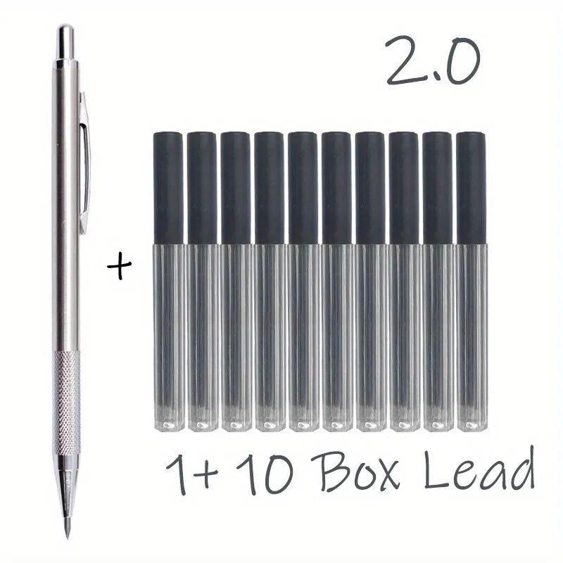 Pen with a set of lead cartridges on a white background
