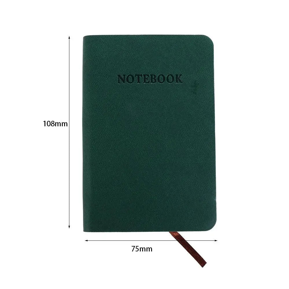 Green notebook with dimensions indicated on a white background