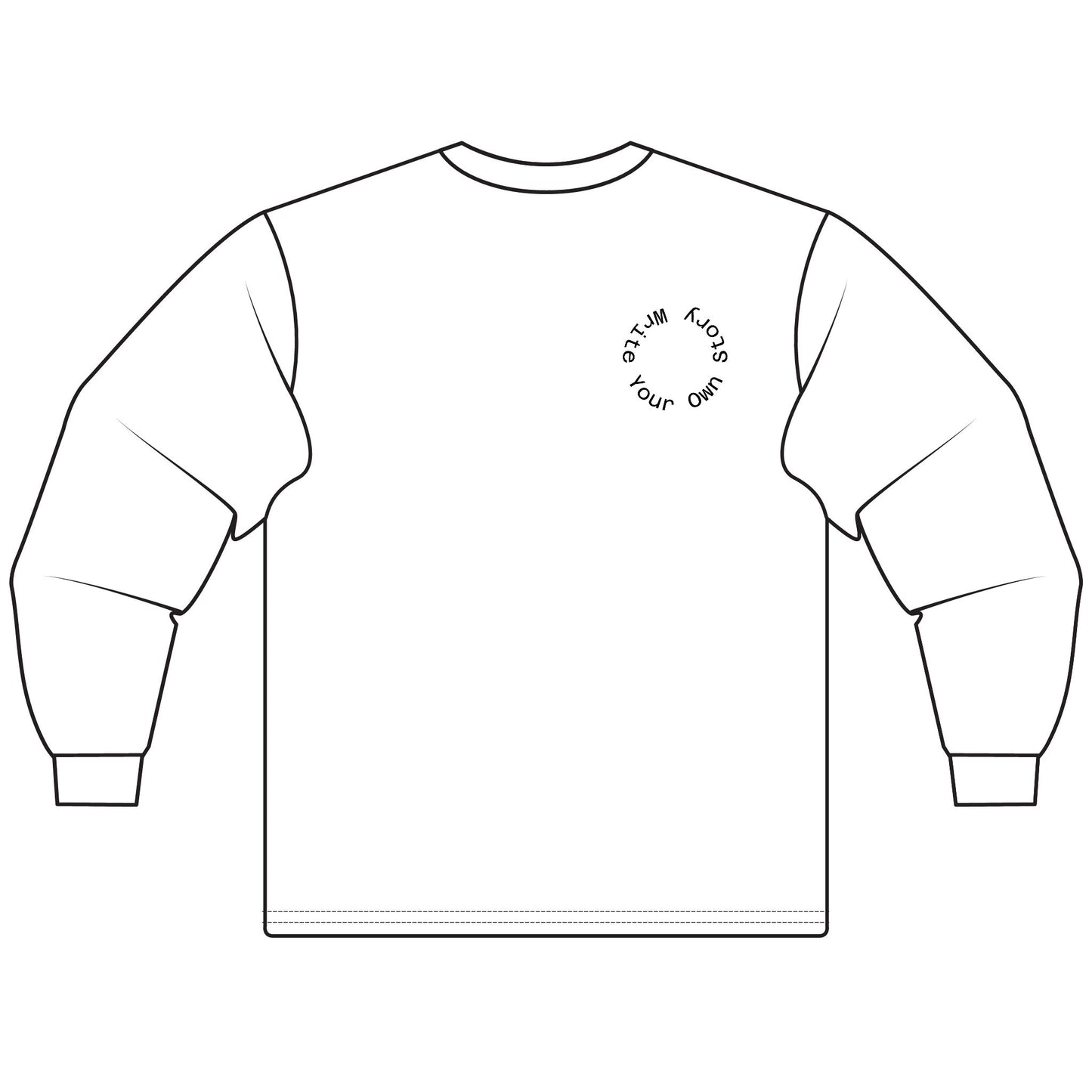 Outline of a long-sleeve shirt with a small design on the chest area.