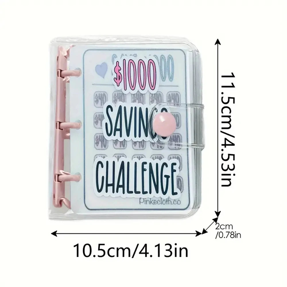 Small organizer with 'Saving Challenge' text and measurements on a white background