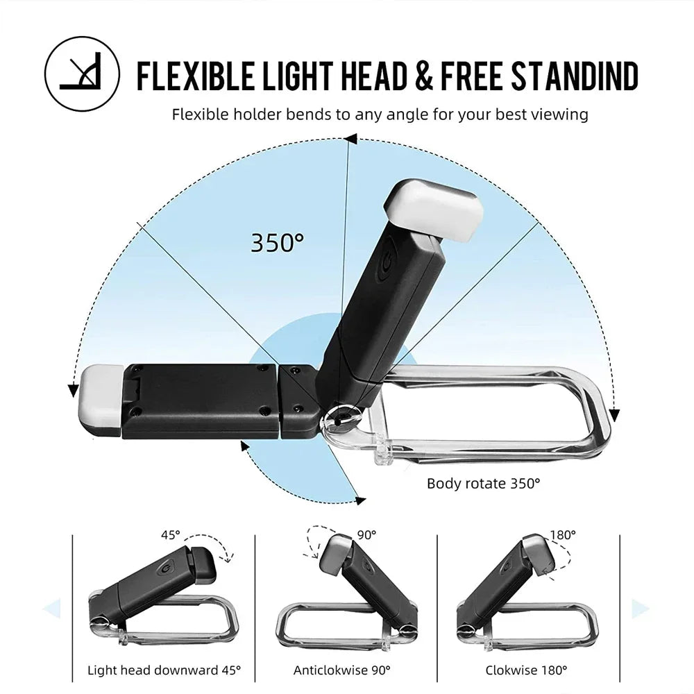 Flexible light head with free-standing feature and 360-degree rotation capabilities.
