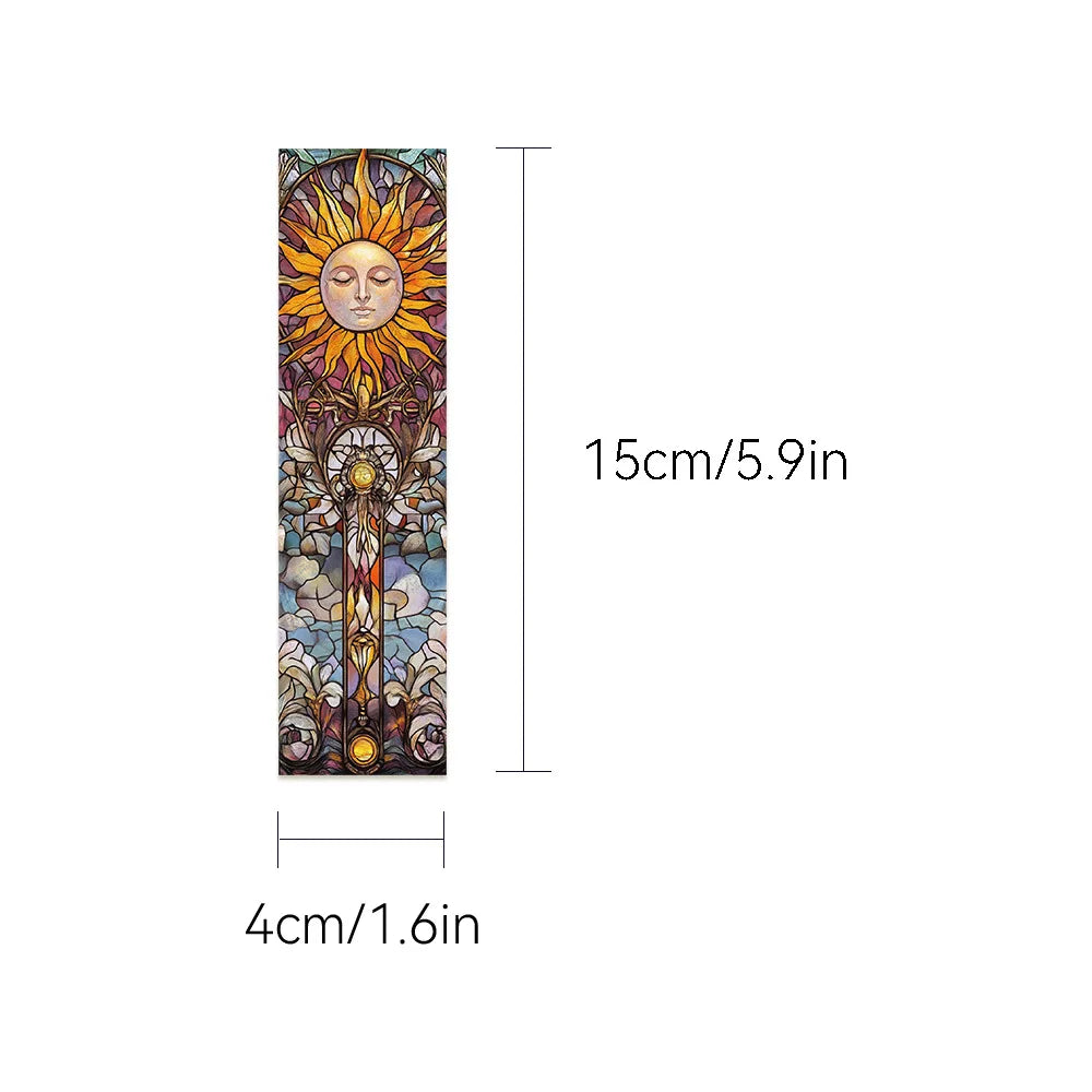 Decorative sun and moon design with measurements on a white background