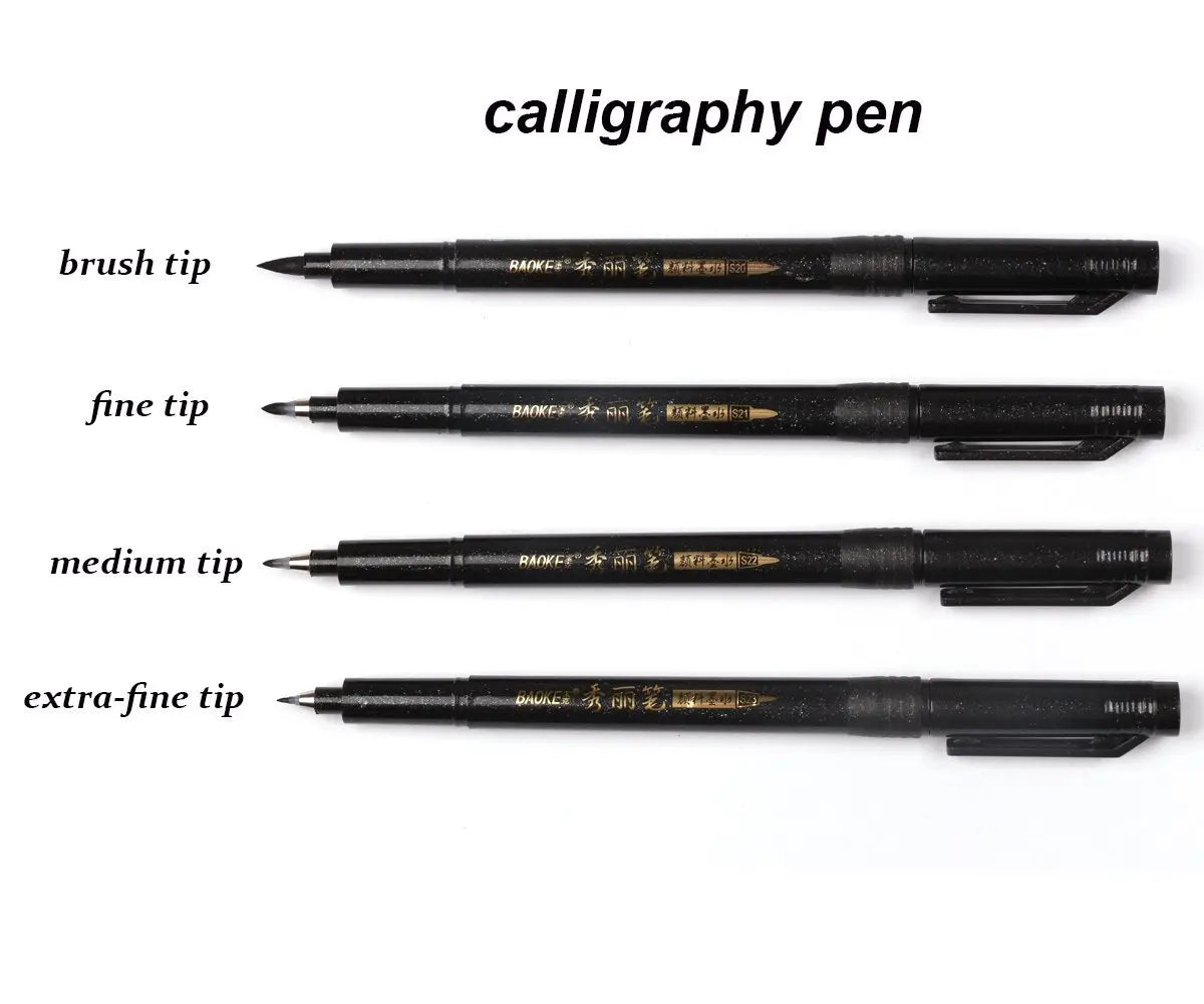 Four calligraphy pens with different tips on a white background