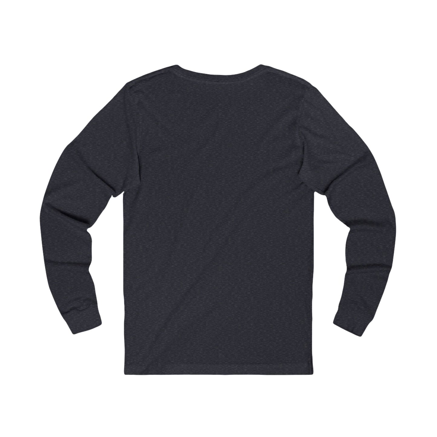 Back view of a dark gray long-sleeve shirt on a white background