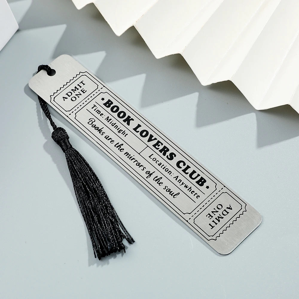 Bookmark with tassel featuring 'Book Lovers Club' design on a light background