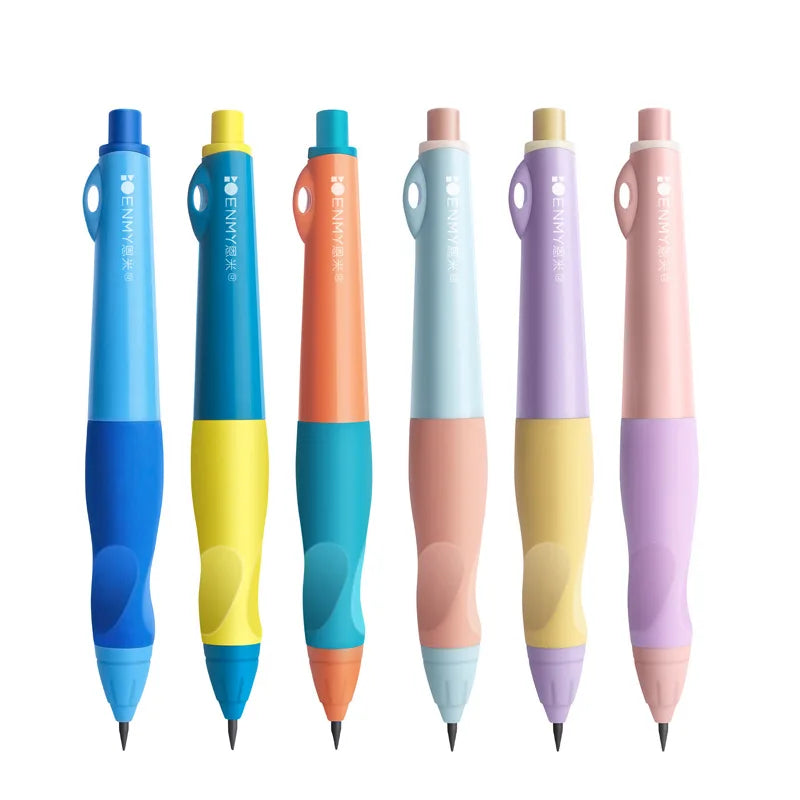 Set of colorful pens with multicolored bodies on a white background