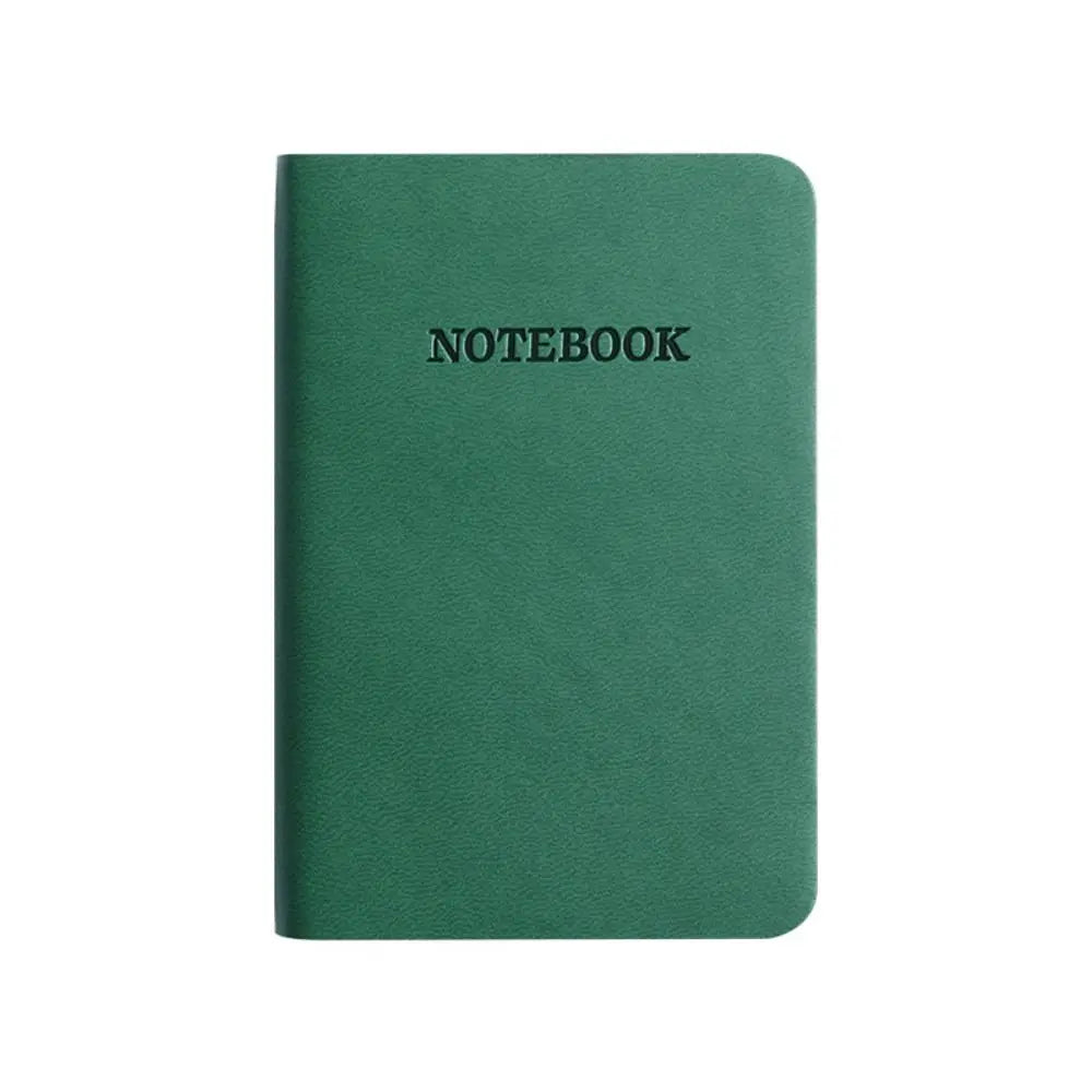 Green notebook with 'NOTEBOOK' text on a white background