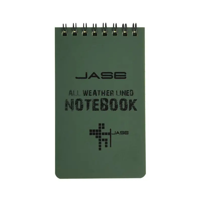 Green notebook with 'JASE' branding on a white background