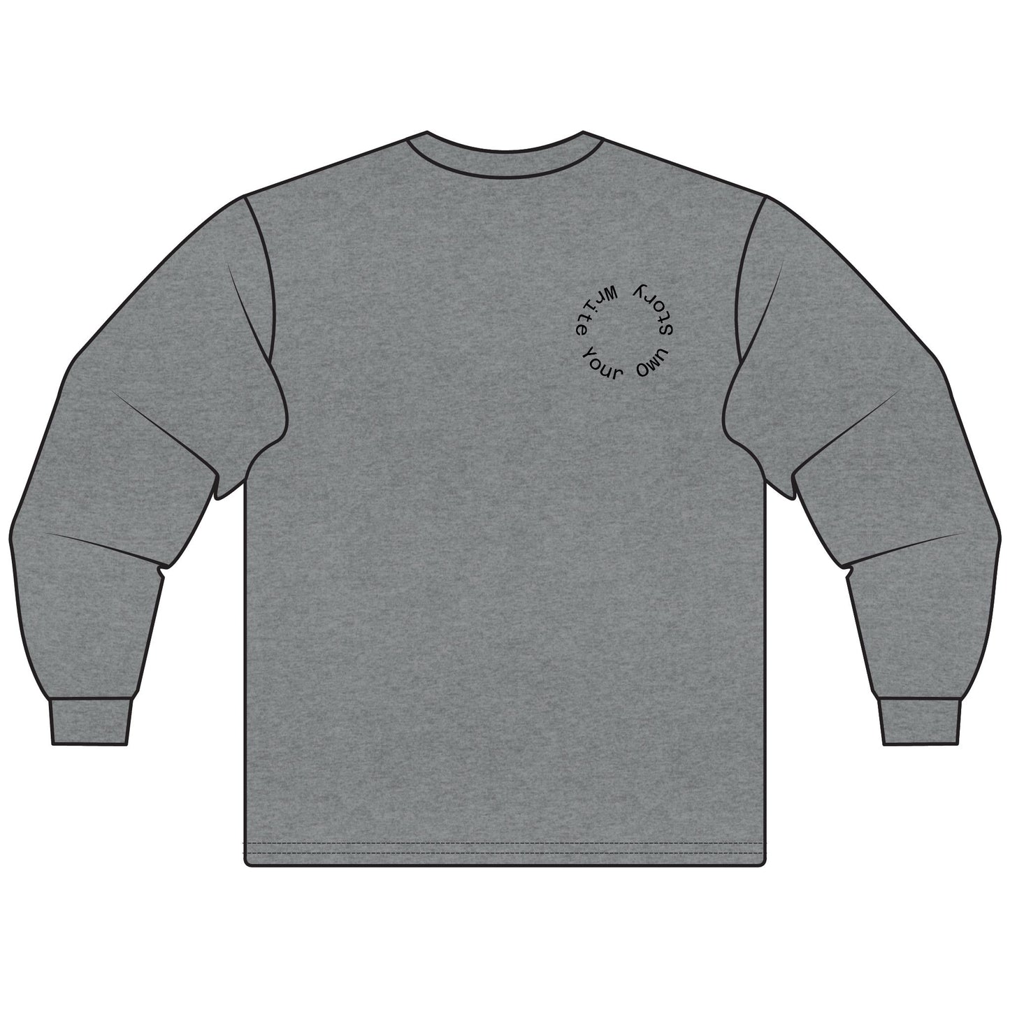 Gray sweatshirt with a small logo on the chest against a white background