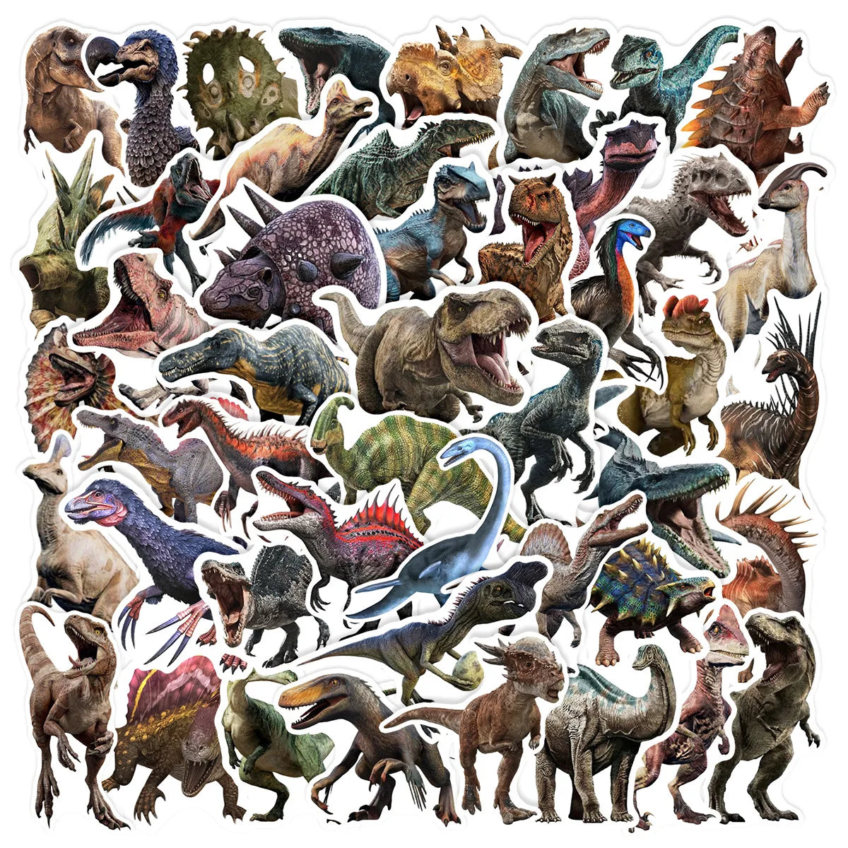 Collection of various dinosaur illustrations on a white background