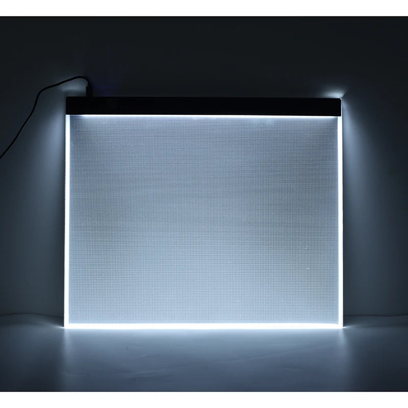 Grid pattern screen with LED lighting on a dark background