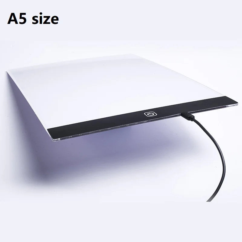 Small rectangular light with a USB cable on a white background, labeled 'A5 size'.