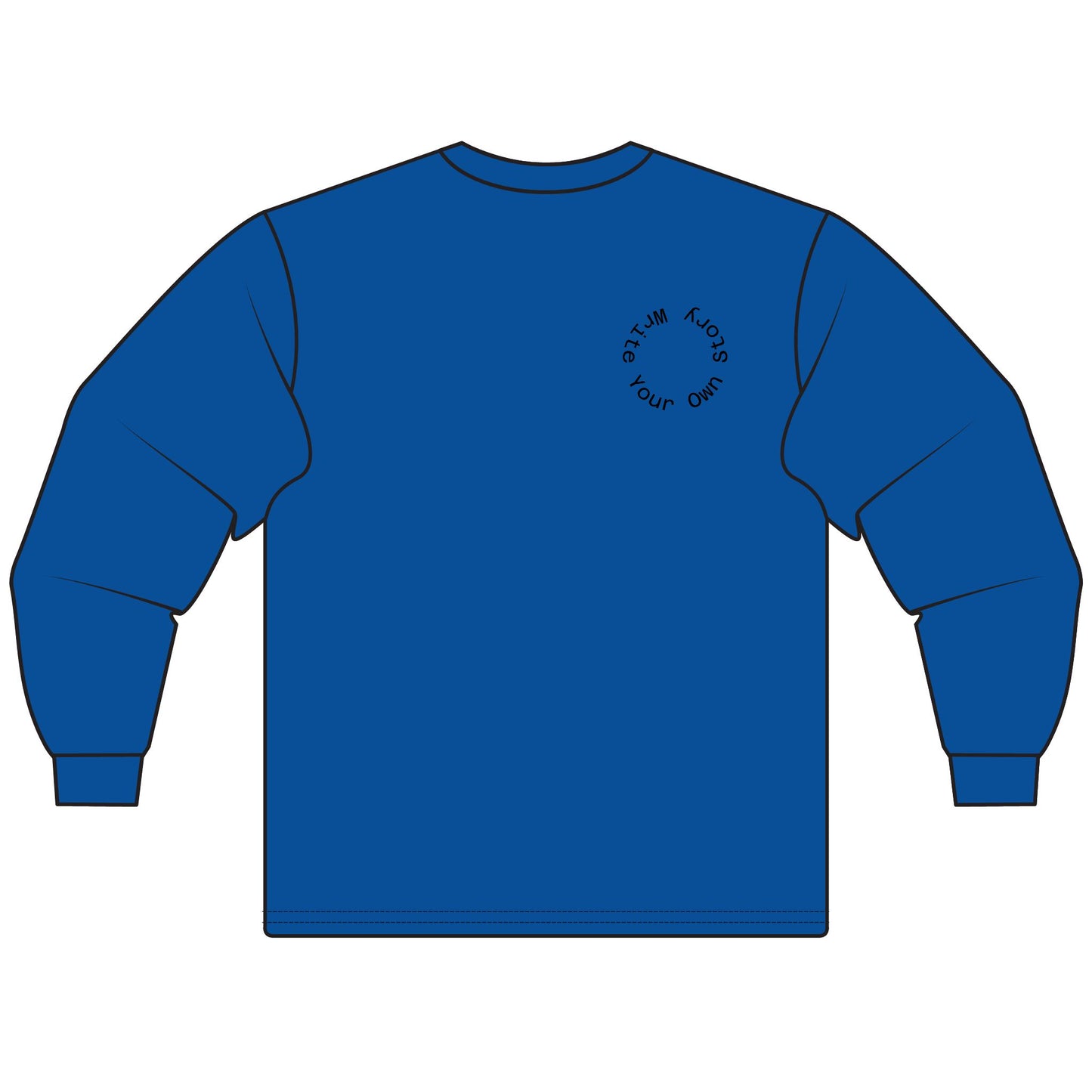 Blue long-sleeve shirt with a small logo on the chest against a white background