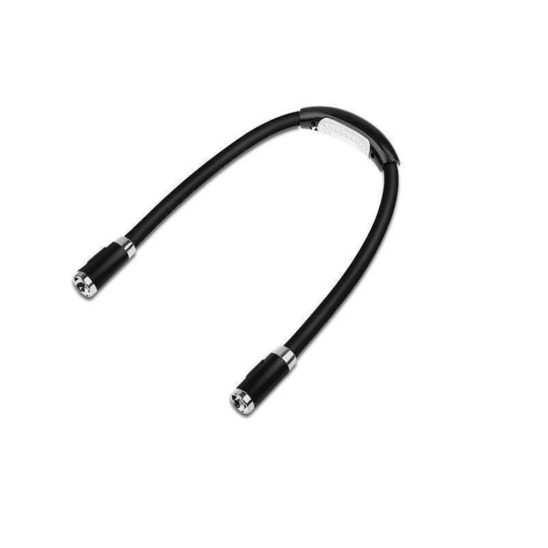 Black flexible hose with metal connectors on a white background