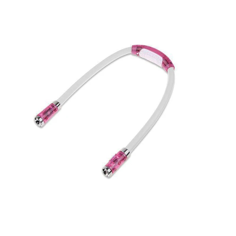 White headband with pink and silver accents on a white background