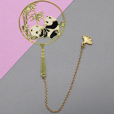 two pandas eating bamboo bookmarker
