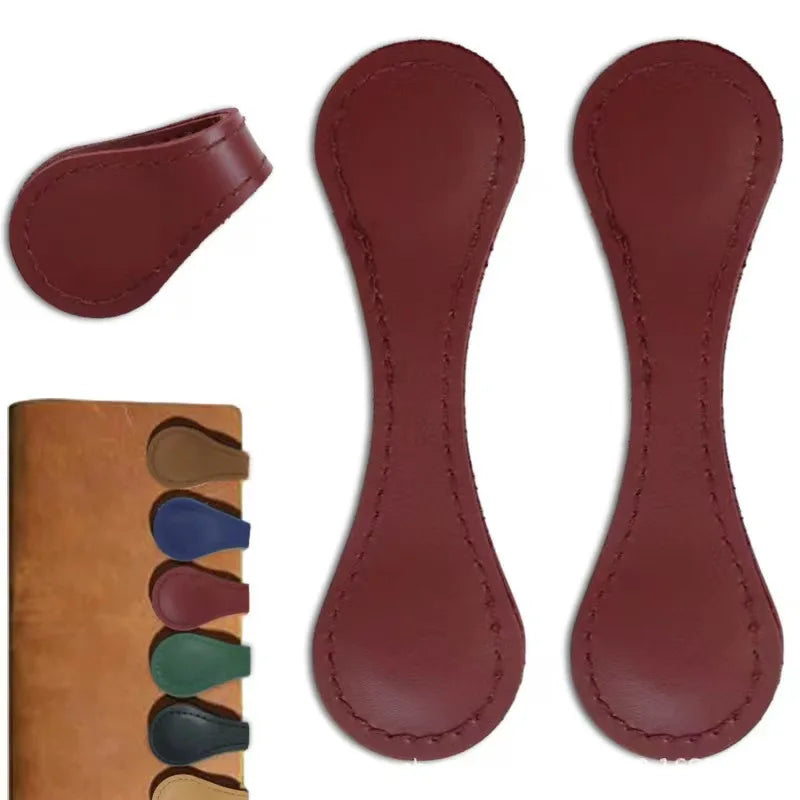 Two brown leather straps and a brown leather case with color swatches on a white background