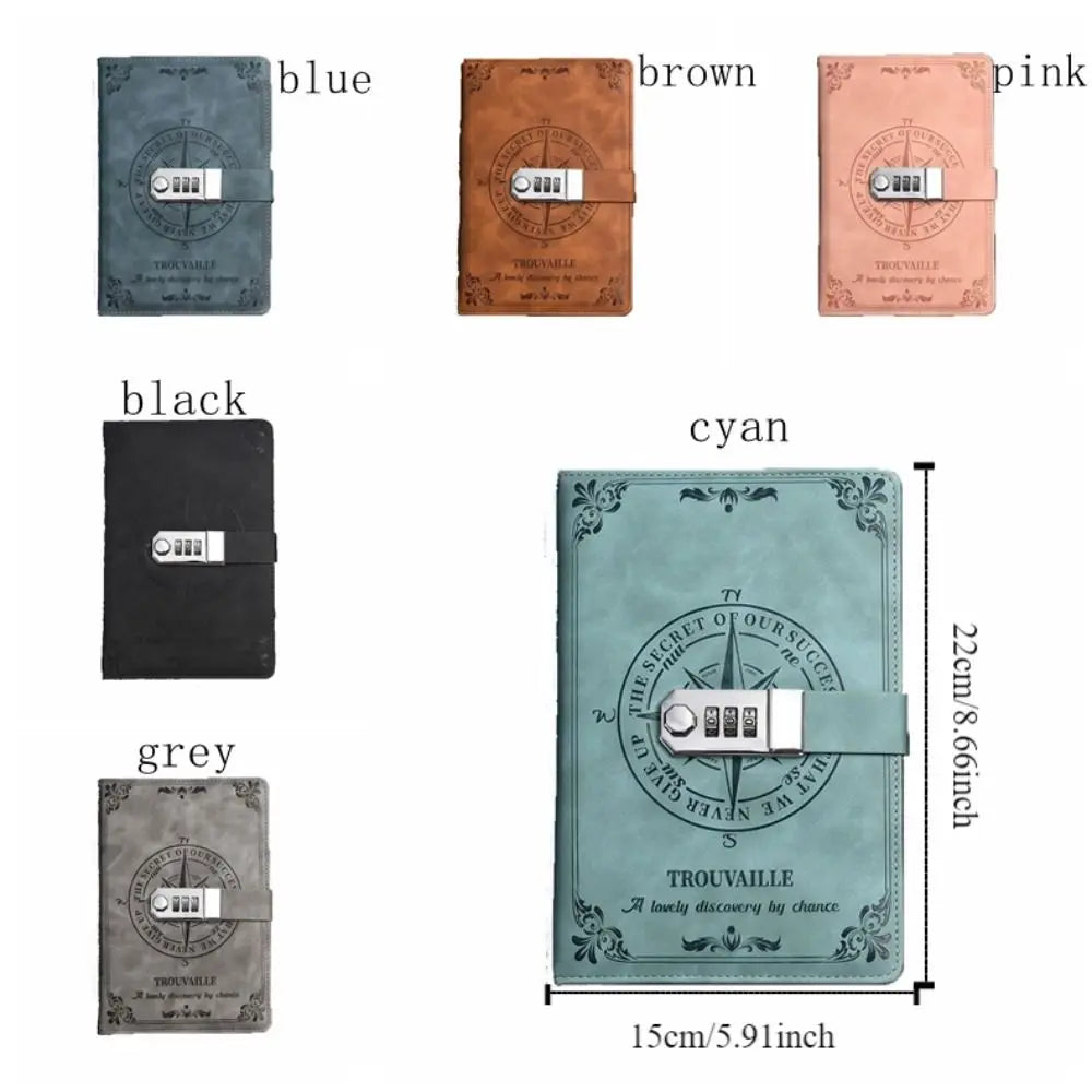 Collection of notebooks in various colors with dimensions displayed.