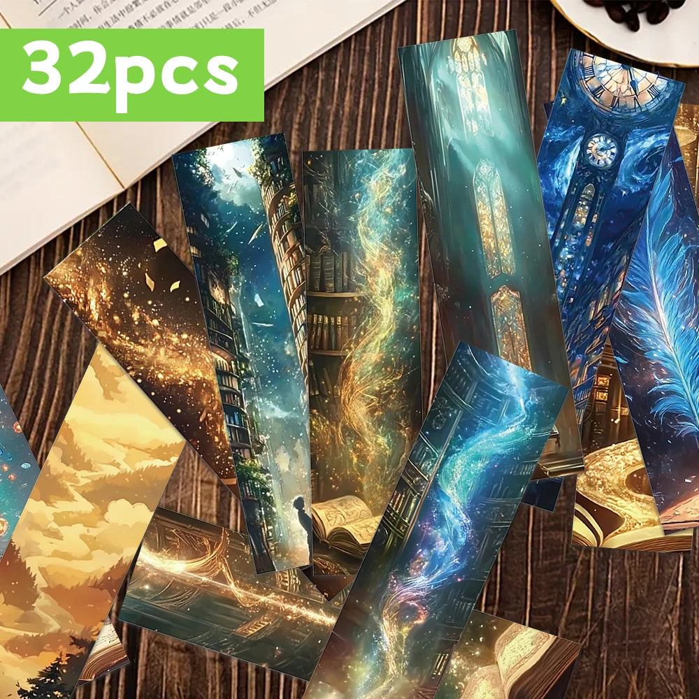 Set of 32 fantasy-themed posters on a wooden surface with '32pcs' label.