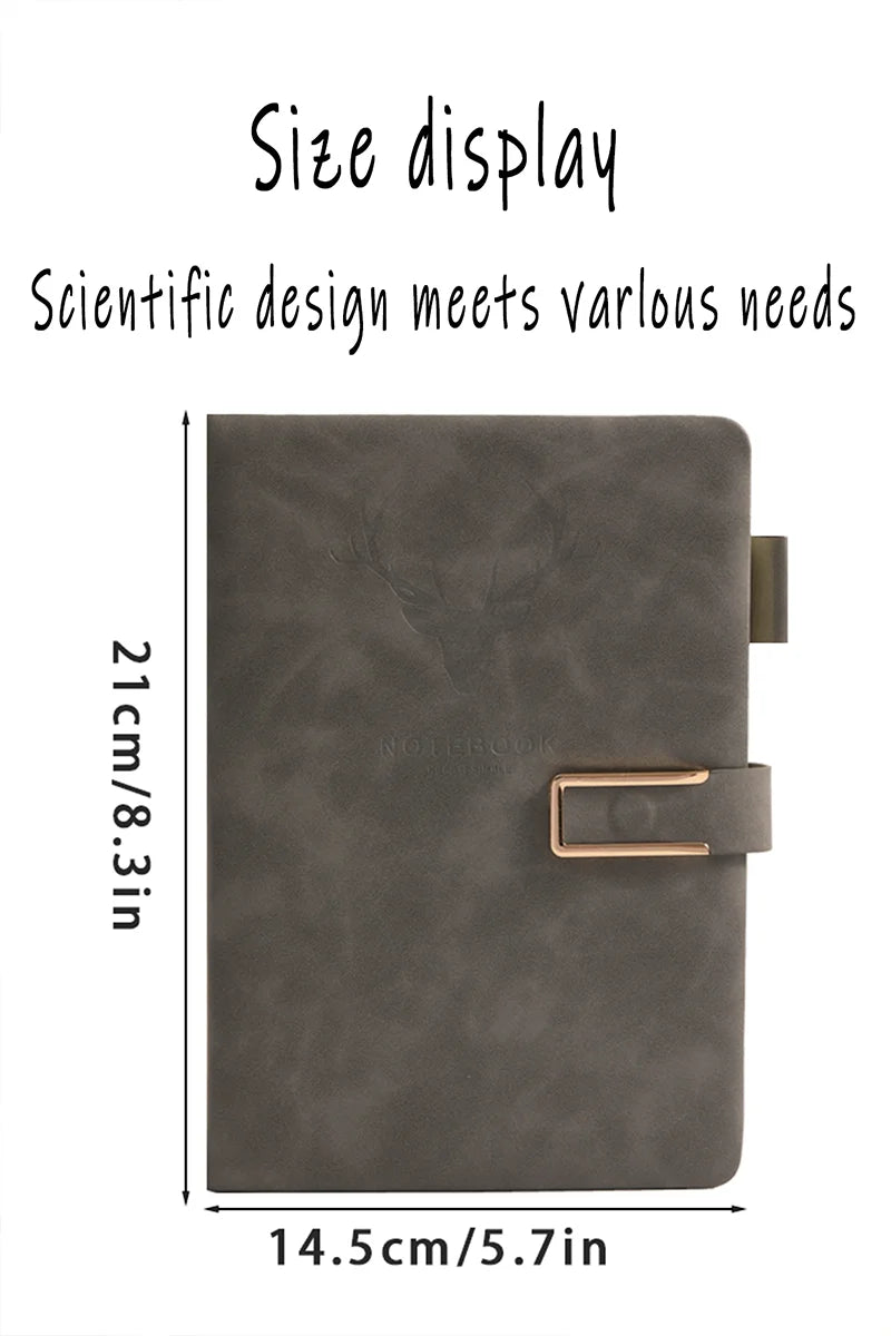 Gray notebook with a strap measurement on a white background