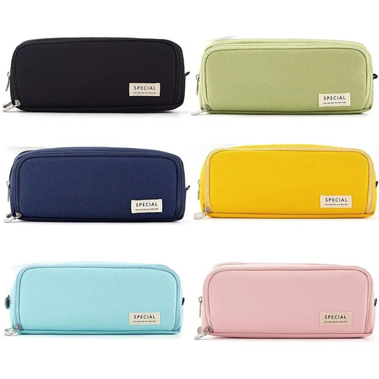 Set of six colorful zippered pouches with 'Special' label on a white background
