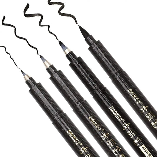 Set of black eyeliner pencils with wavy lines on a white background