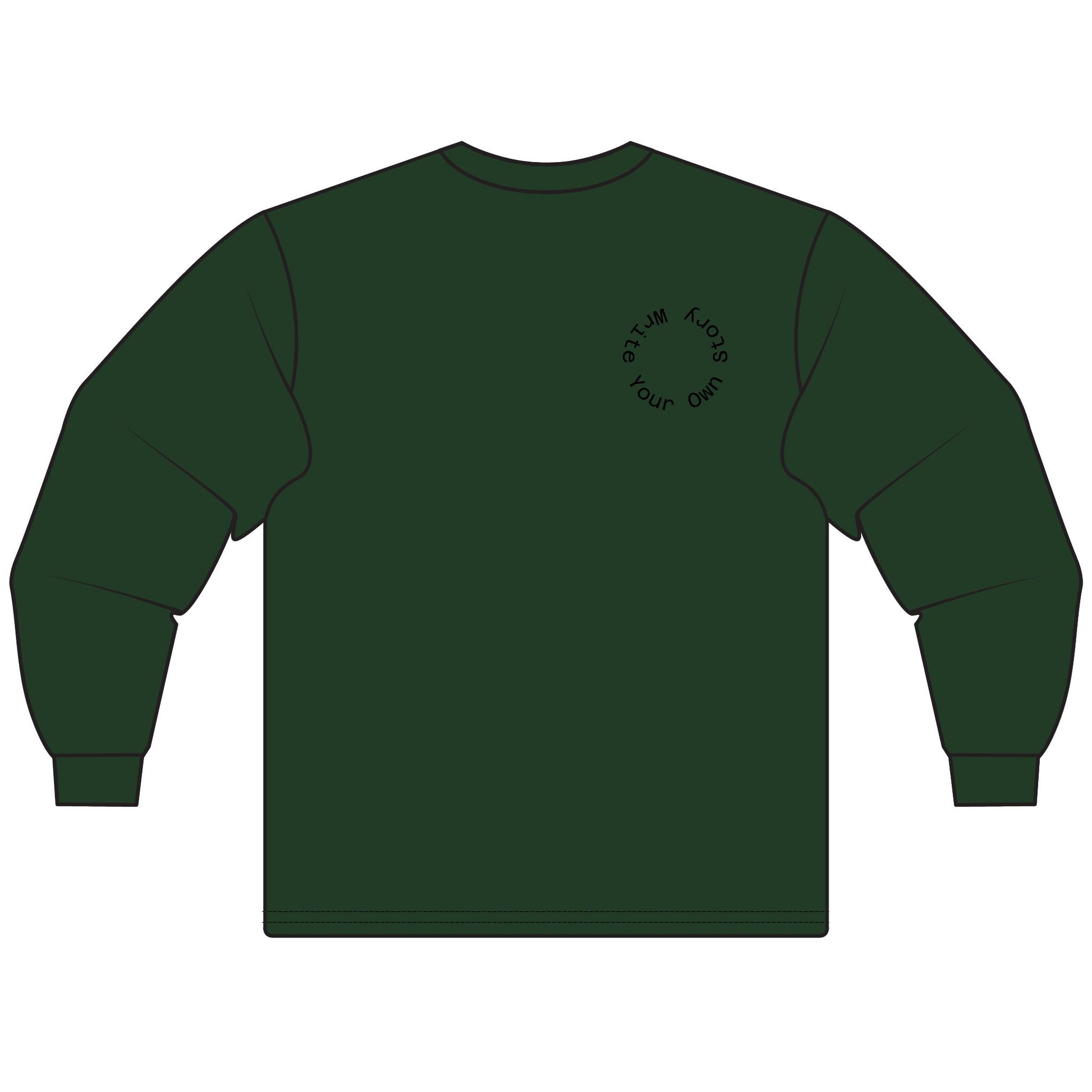 Green long-sleeve shirt with a small logo on a white background