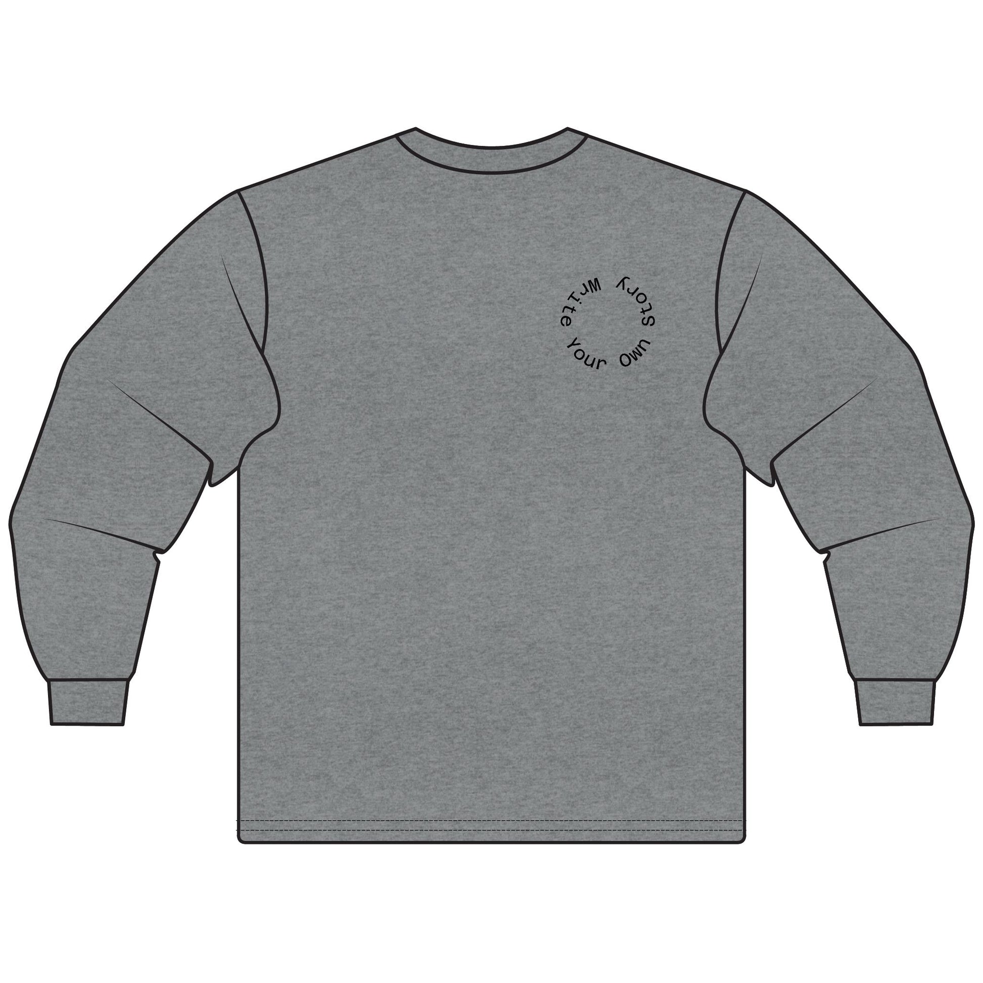 Gray sweatshirt with a small logo on the chest against a white background