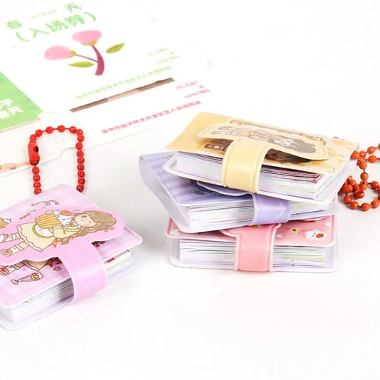 Set of colorful card holders with cartoon designs on a white background