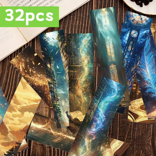 Set of 32 fantasy-themed posters on a wooden surface with '32pcs' label.